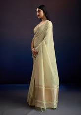 Pastel Green Saree in Linen Silk with Beautiful Fabric Weaving